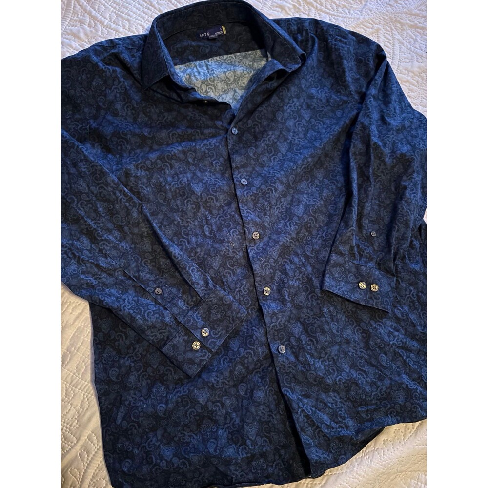 Navy Blue Floral Paisly Button Down Apt 9 Shirt